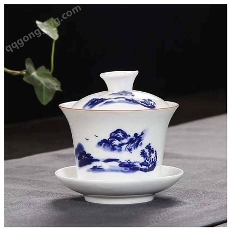 白瓷泡茶盖碗 简单时尚陶瓷三才杯 精美创意盖碗