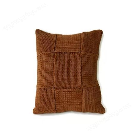 艺枝坊原创手工编织毛线纯色拼接现代简约新中式靠枕套定制