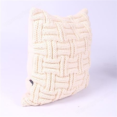 艺枝坊原创手工编织棉线北欧立体几何靠垫套定制