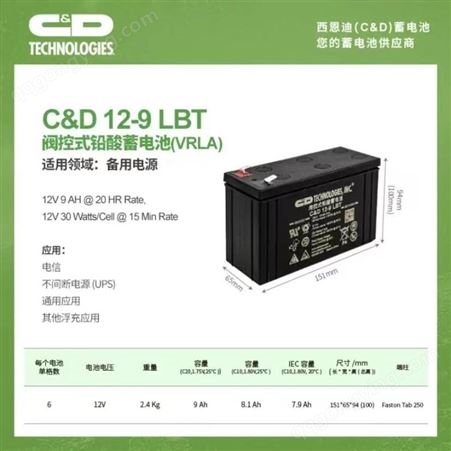 西恩迪CD12-9LBT大力神蓄电池12V9AH免维护铅酸蓄电池UPS电源直流屏专用