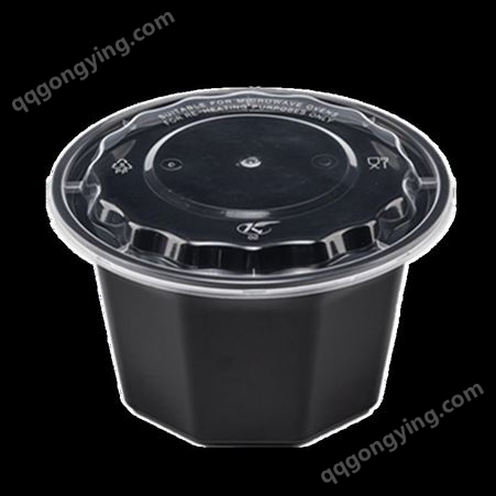 1000ml九角美式圆形一次性餐盒黑色外卖打包盒加厚快餐盒麻辣烫碗