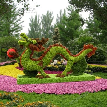 工艺定制户外园林大型仿真动物绿雕龙凤雕塑摆件景观绿植草皮雕塑