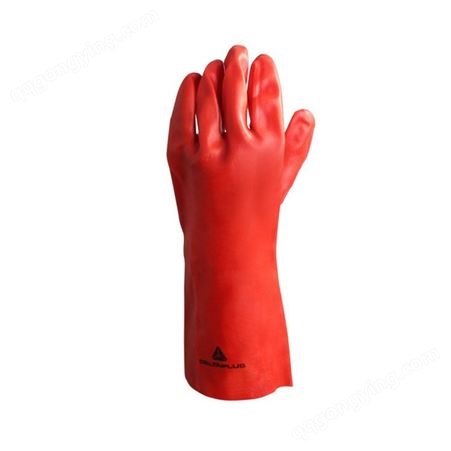 DELTAPLUS/代尔塔 201735 35CM红色手套 PVC涂层防化防滑耐酸性防腐蚀工业用